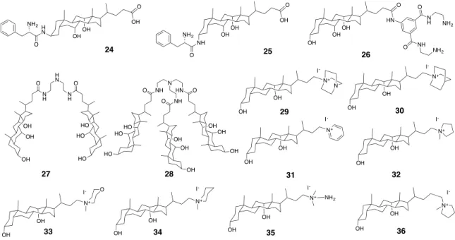 Figure 2.8 The chemical structures of cationic molecular gelators derived from bile acids