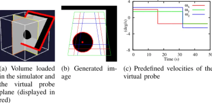 Fig. 4. Simulation environment. 3D volume (a), 2D image (b) and operated velocity (c)
