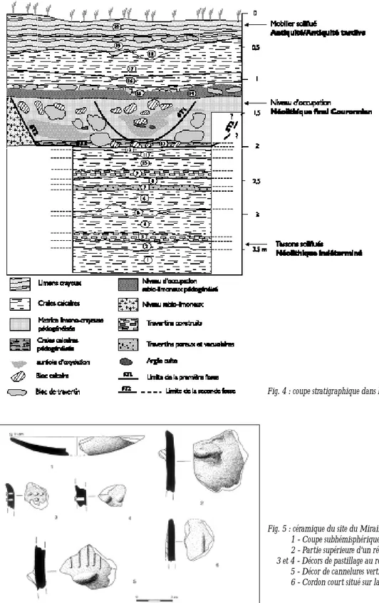 Fig. 4 : coupe stratigraphique dans le sondage du Mirail réalisé en 2003.