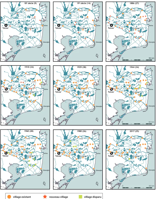 Figure 6 : Évolution du nombre de villages dans le delta du Danube.