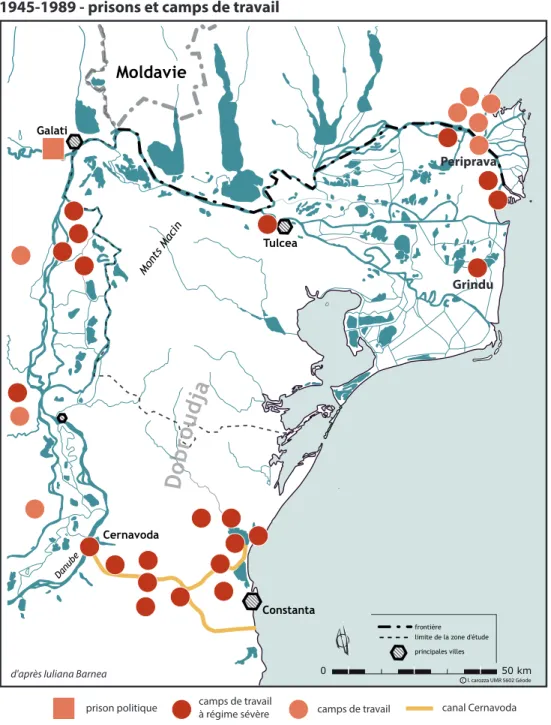 Figure 8 : Carte des prisons dans le delta du Danube.