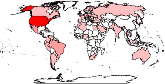 Figure 2: The tag ’pop’ tends to follow the world distribution of Youtube users.