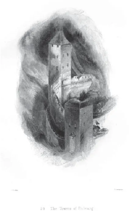 Fig. 19.  John Ruskin, The Towers of Friburg, 1856, engraving, illustration for Modern Painters IV as Plate 24