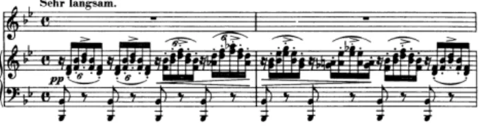 Figure 2. Facsimile of Franz Schuberts Ave Maria D. 839, with simplifications in the second bar that intentionally violates syntactic rules of common music notation.