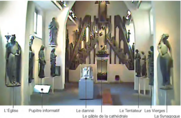 Figure 2. Perspective de la salle dite du jubé au musée de l'Œuvre Notre-Dame à Strasbourg  telle qu’on la découvre dans le sens de la visite