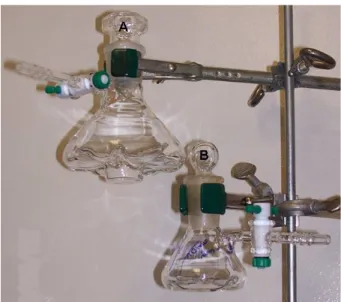 Figure 3.8. Réacteurs de verre utilisés pour la réaction de greffage de l’amorceur. Les  réacteurs A et B peuvent contenir respectivement 8 surfaces et 4 surfaces au maximum