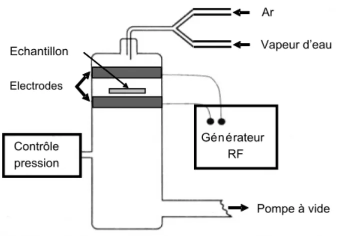 Figure 2.9. Schéma de la chambre à plasma utilisée pour l’activation du mica. 