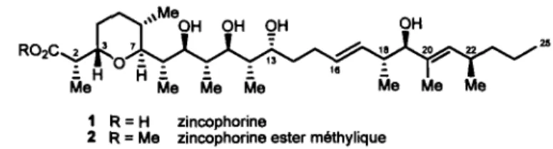 Figure 1. Structure de la zincophorine et de son ester méthylique 