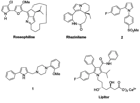 Figure 1 Exemples d’importantes molécules comportant un pyrrole