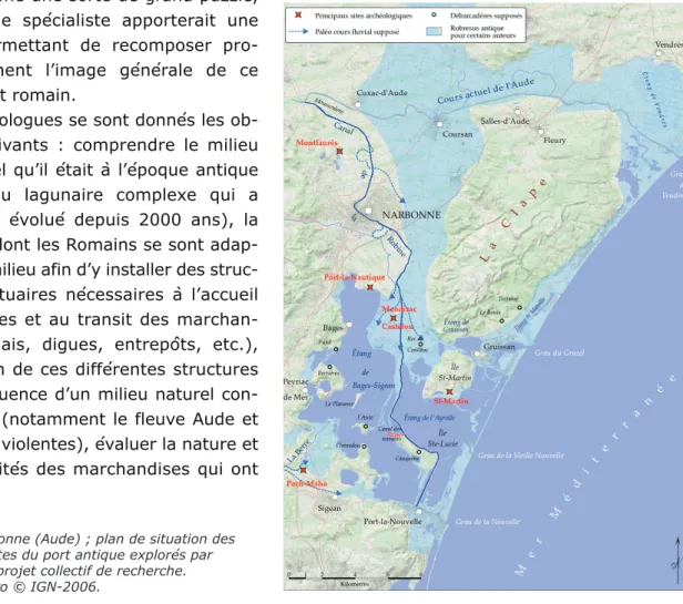 Fig. 6. Narbonne (Aude) ; plan de situation des différents sites du port antique explorés par l'équipe du projet collectif de recherche