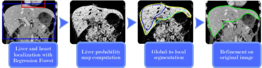 Fig. 1: Workflow of our fully-automatic liver segmentation method.