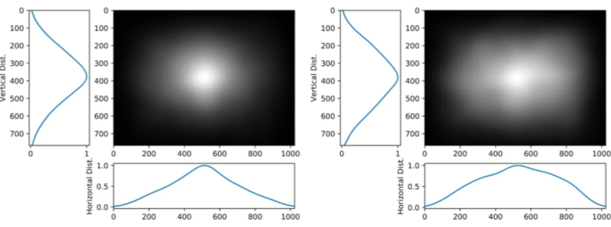 Fig. 2. Horizontal / vertical saliency distribution: focal fixations and ambient fixations.