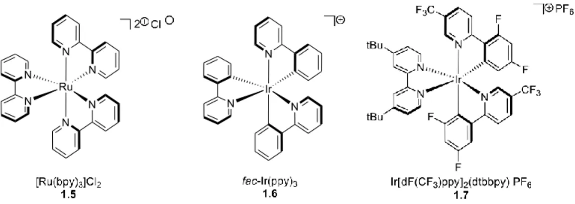 Figure 1-8: Structure des photocatalyseurs 1.5 et 1.6 et 1.7 utilisés en photocatalyse 