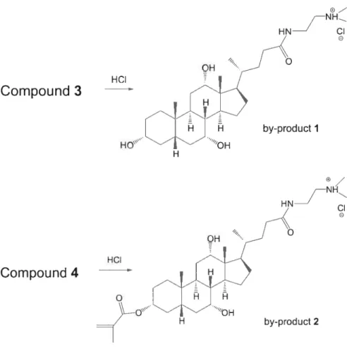 figure 3.6 Representation of the ionization of the tertiary amino group on 3 and 4 during the methacrylation