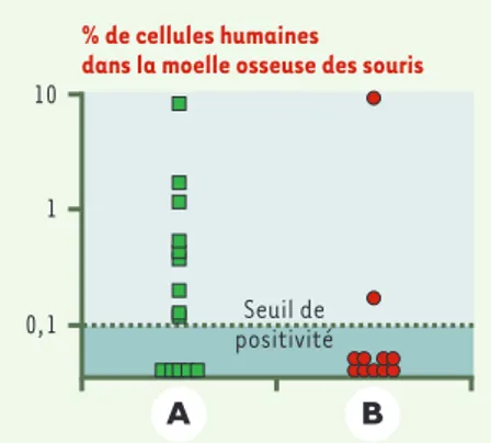 Figure  2. Efficacité  de  la  greffe  de  souris immunodéprimées  par  des  cellules  souches hématopoïéiques  humaines
