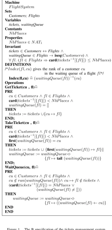 Figure 1. The B speciﬁcation of the tickets management system