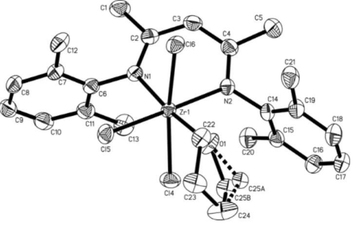 Figure 2.1. Thermal ellipsoid drawing of the title compound. Thermal ellipsoids are shown  at 50% probability levels