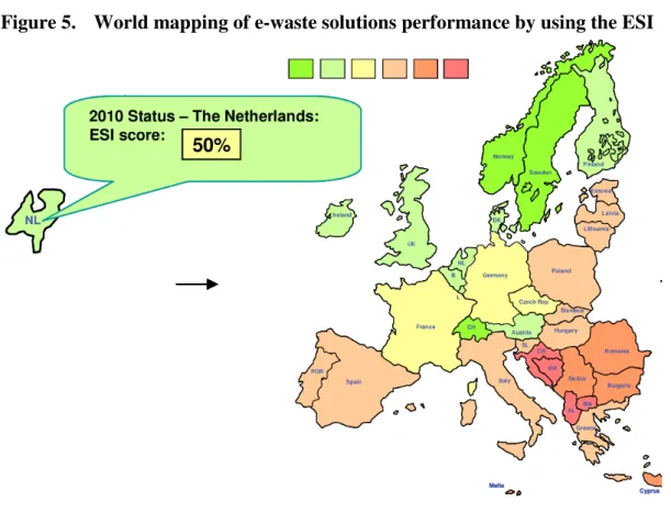 Figure 5.  World mapping of e-waste solutions performance by using the ESI 