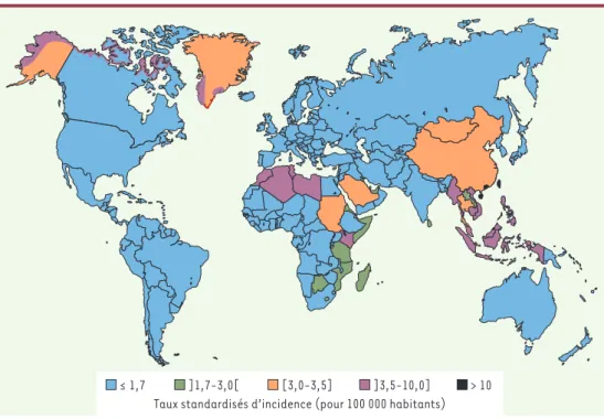 Figure 1. Distribution géographique des carcinomes nasopharyngés chez les individus de sexe masculin