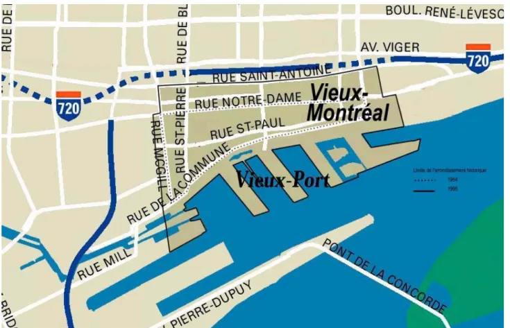Figure 7 : Délimitation de l’arrondissement historique du Vieux-Montréal : 