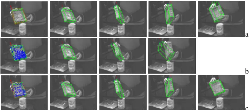Figure 10. Exemple de suivi multicapteur : deux images successives de la séquence avec un mouvement brusque de la caméra