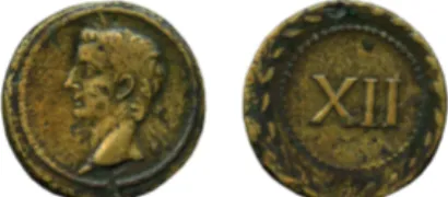 Figure 2 - Jeton avec buste de Tibère à l’avers, orichalque,  i er  siècle apr. J.-C. 
