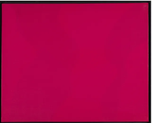 Figure 1.  Fernand Leduc, Microchromie 70, Z.L. rose Thyrien, 1970, Acrylique sur  toile, 81 X 100 cm, Musée national des beaux-arts du Québec, Québec