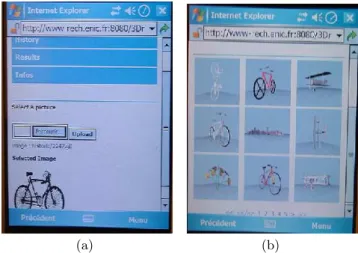 Figure 7: (a) The interface to upload and search for 3D-models from a mobile device. (b) 3D-models retrieved from the bike photo.