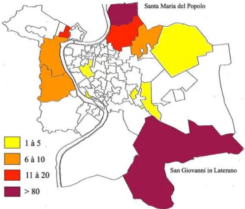 Figure 3 : Les lieux de résidence des vignerons à Rome