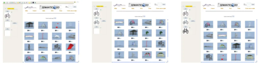 Fig. 1. 3D retrieval results using (from left to right) one, two and three photos.