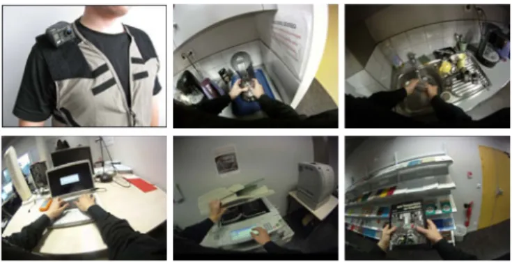 Fig. 1. Wearable camera and examples of places related to instrumental activities