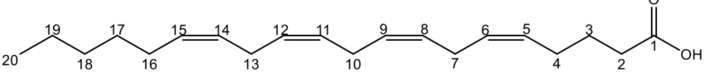 Figure 1-8: An Example Fatty Acid. Fatty acids are defined by the length of their aliphatic tail,  the  number  of  double  bonds  and  the  stereochemistry