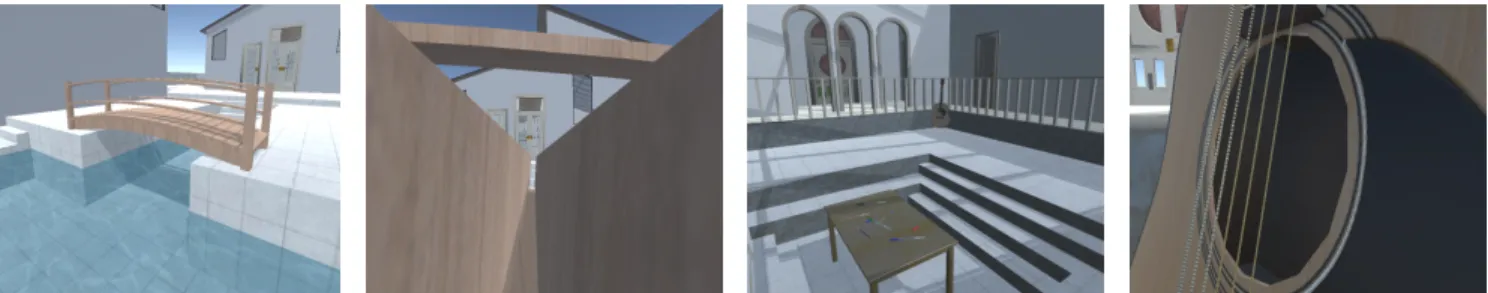 Figure 1: This sequence presents four different camera locations during a multi-scale navigation path which requires not only the adaptation of the camera speed but also the stereoscopic rendering parameters