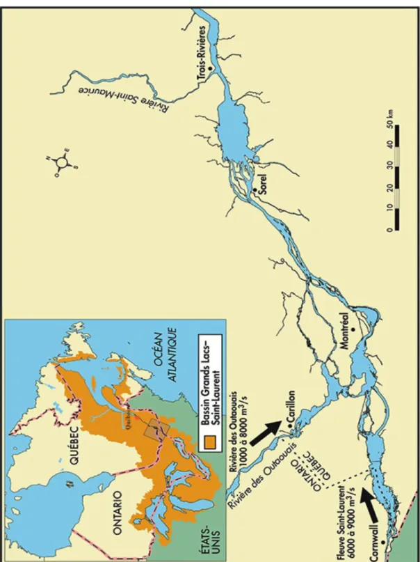 Fig. 1 : La province du Québec et le fleuve St-Laurent