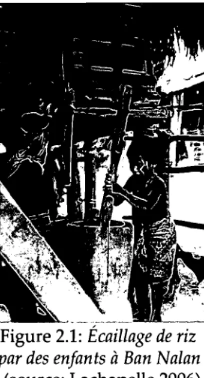 Figure 2.1:  Écaillage de riz  par des  enfants  à  Ban Nalan 