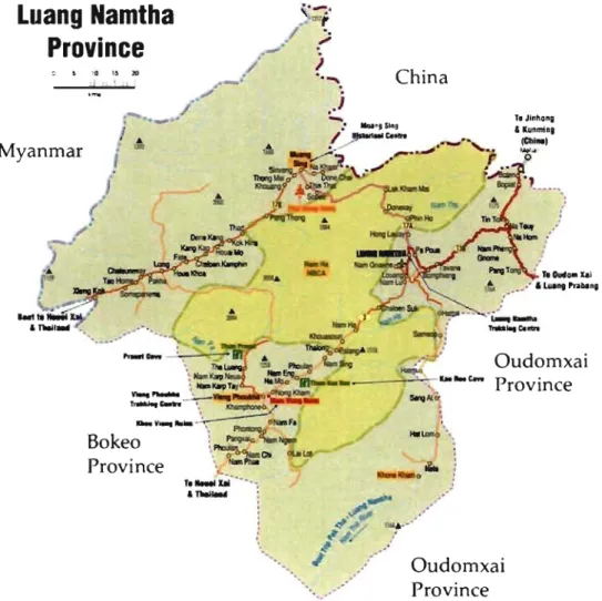 Figure 3.2:  Carte de la  province de  Luang Namtha  (Source:  Lao National  Tourism  Authority, 2005-2008) 