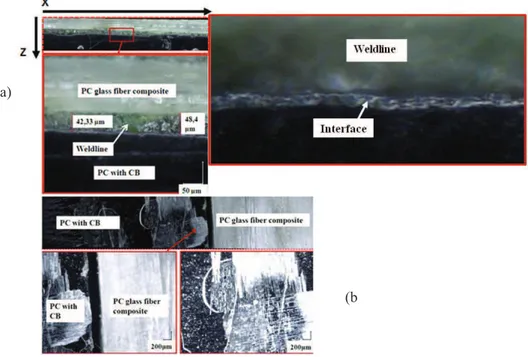 FIGURE 2 : Longitudinal section view (a) and the welded joint interface (b) 