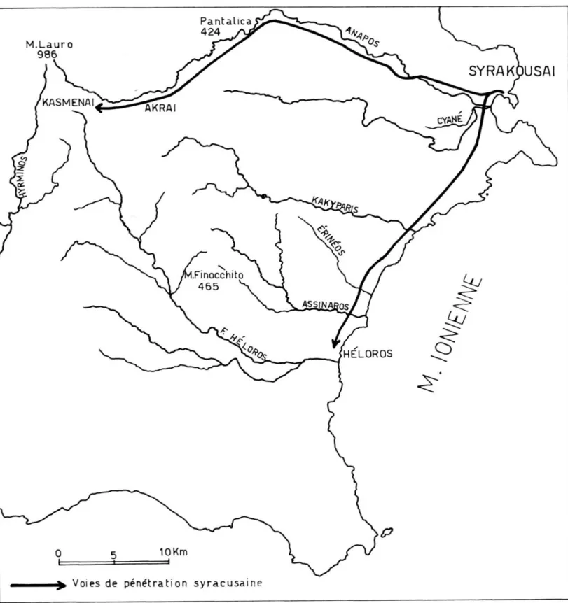 Fig.  2  - Le territoire  de Syracuse  à la fin du VIIe siècle av. J.-C. 