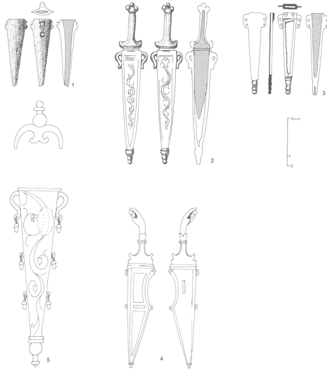 Fig.  4 — Poignards de type B  1  et B  2.  Creuse  :  1,  Ahun (inv. 8)  ;  2,  Saint-Hilaire-le-Château (inv