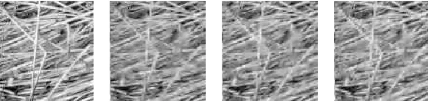 Fig. 3. PSNR (in dB) versus the bitrate (bpp) after JPEG2000 pro- pro-gressive encoding for the “straw” image.