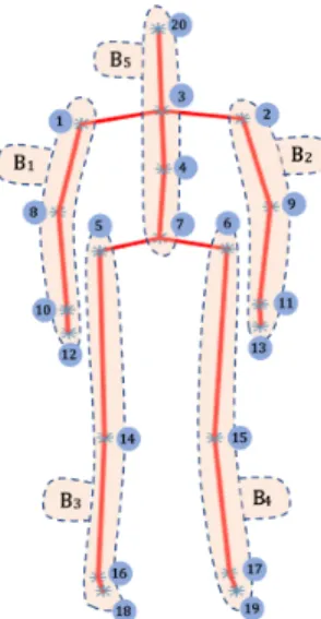 Fig. 2: Human body divided into five different body-parts (B 1 , B 2 , B 3 , B 4 and B 5 )