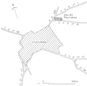 Fig.  1  —  Plan  de  situation  du  mausolée  en  bordure  de  l'agglomération  (extrait  du  plan  cadastral)