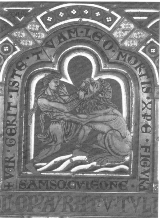 Fig.  2.  —  Klosterneubourg  (Autriche),  retable :  Samson et  le  lion  (H. Buschhausen,  Der  Verduner Altar