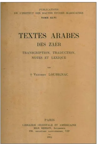 Figure 7 - Page couverture des Textes arabes des Zaër 