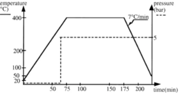 Figure 1 : Cycle de thermo-compression conventionnel pour la mise en forme d'une plaque en APC2[1] 