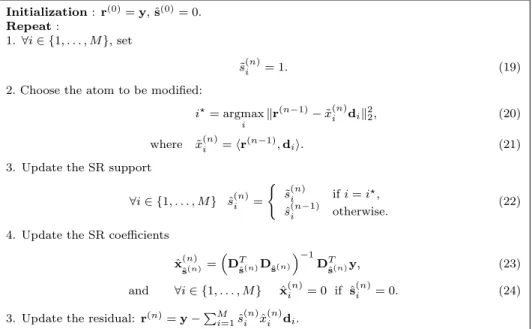 Table 2: Definition of the OMP algorithm