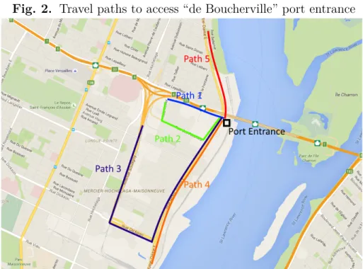 Fig. 2. Travel paths to access “de Boucherville” port entrance