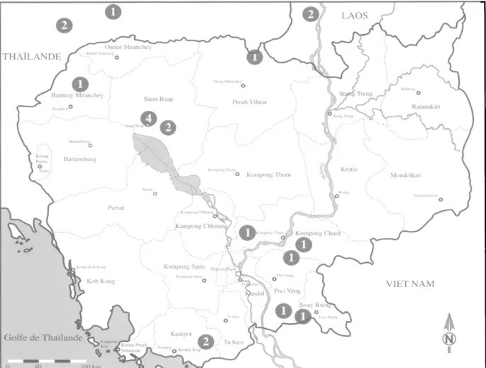 Fig.  1  :  carte de localisation des inscriptions digraphiques de Yasovarman Ier. 