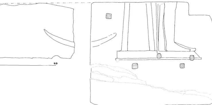 FIG.  4.  - Montage  du  bloc  n°  19  avec  le  montant nord de  la  porte  vers  le  temple  de  Harprê,  restituant  le  graffita  avant  le  percement  de  la  porte