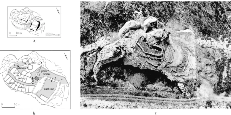 Fig. 5 - Vers 300 av.J.-C,  l'extrémité d'un plateau dominant les basses plaines  de la vallée de l'Arc à Velaux (Bouches-du-Rhône) est restructurée sur les vestiges  d'une occupation de la fin du premier âge du Fer